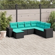 Afuera Living 7 Piece Poly Rattan Large Patio Sofa Set in Black/Blue