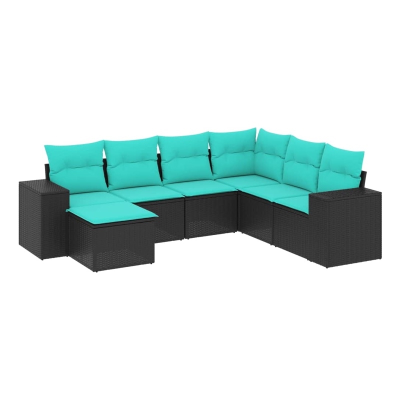 Afuera Living 7 Piece Poly Rattan Large Patio Sofa Set in Black/Blue