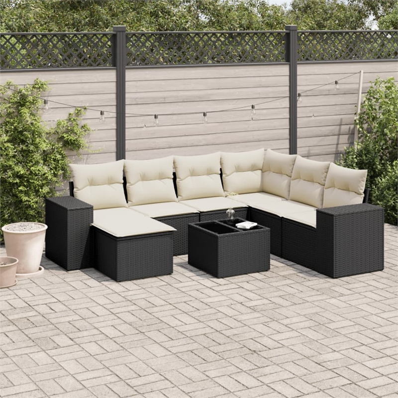 Afuera Living Contemporary 8 Piece Poly Rattan Sofa Set in Black