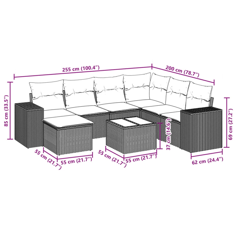 Afuera Living Contemporary Synthetic Poly Rattan 8 Piece  Sofa Set in Beige