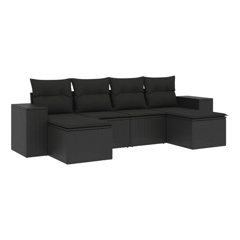 Afuera Living Contemporary 6 Piece Poly Rattan Sofa Set in Black
