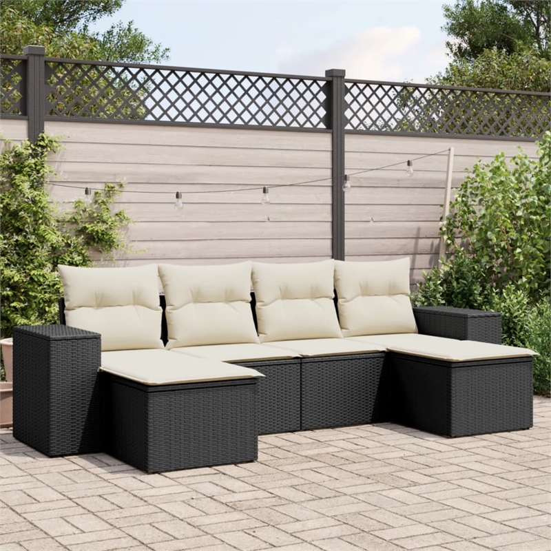 Afuera Living Contemporary 6 Piece Poly Rattan Sofa Set in Black