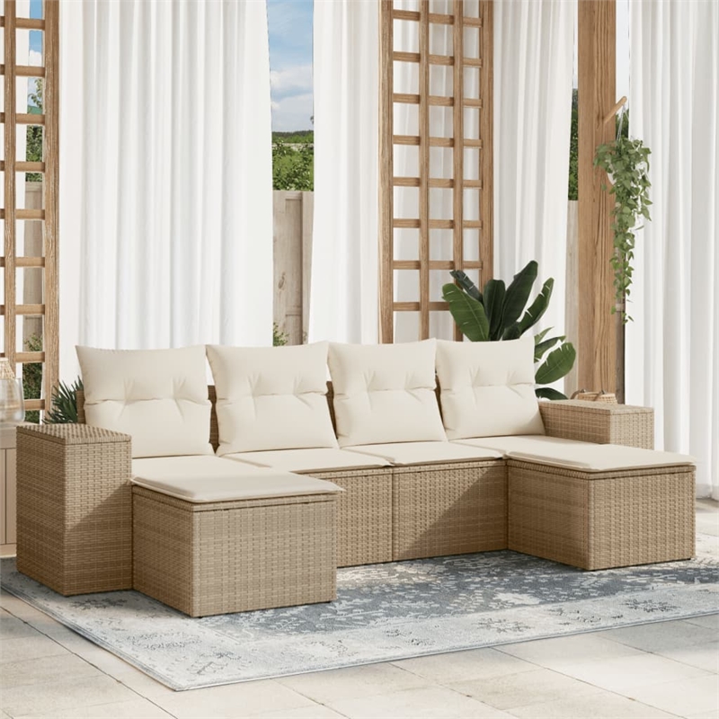 Afuera Living Contemporary 6 Piece Poly Rattan Sofa Set in Beige