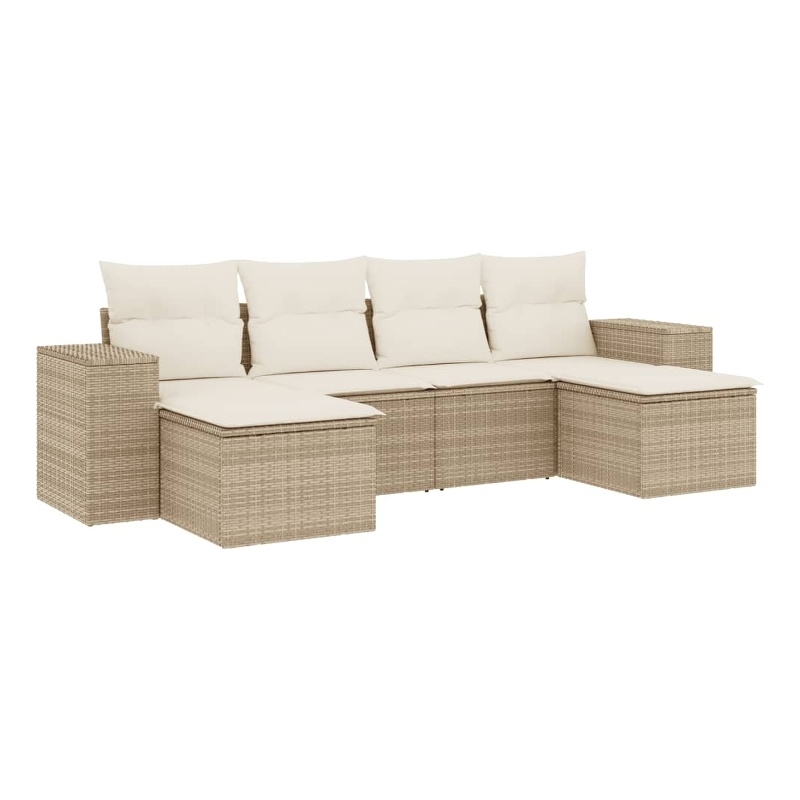 Afuera Living Contemporary 6 Piece Poly Rattan Sofa Set in Beige