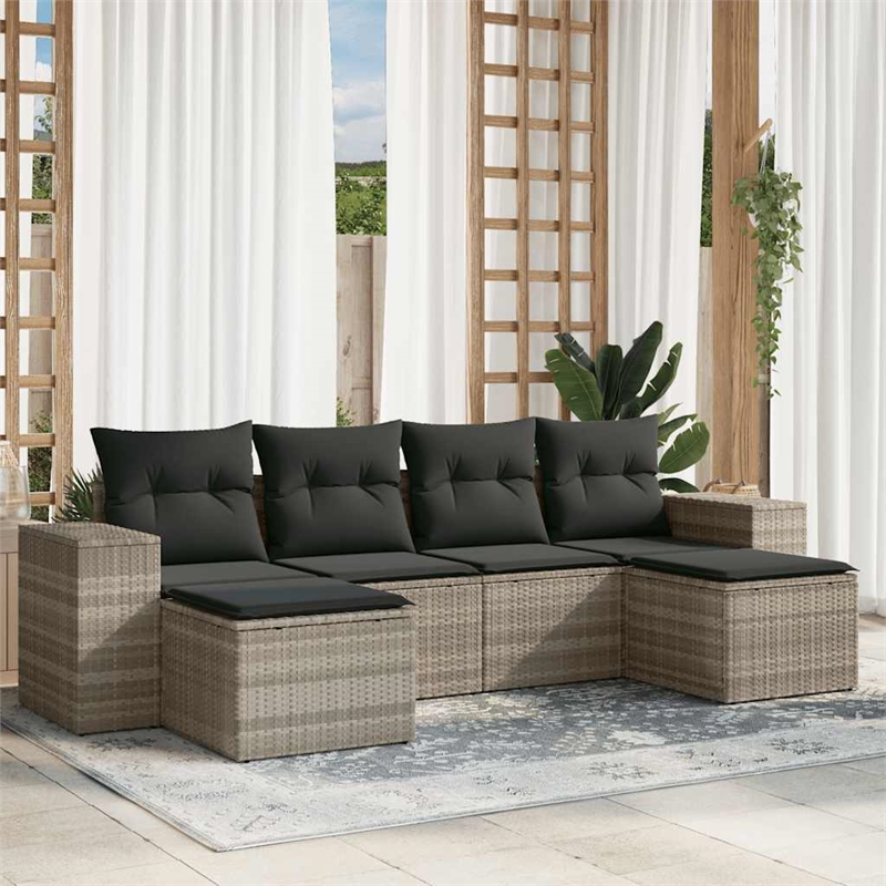 Afuera Living Contemporary Poly Rattan Sofa Set in Light Gray/Dark Gray