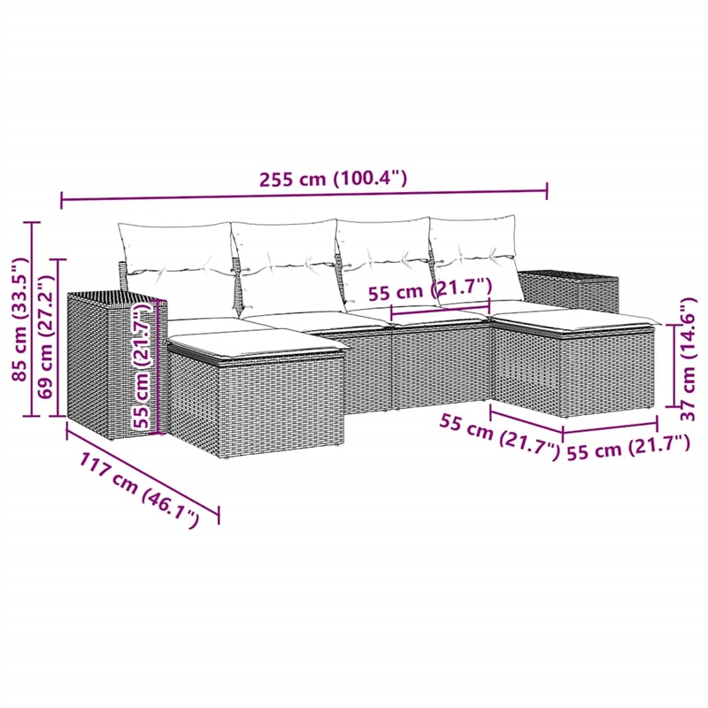 Afuera Living Contemporary Poly Rattan Sofa Set in Light Gray/Dark Gray