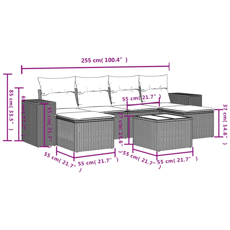 Afuera Living Contemporary 7 Piece Poly Rattan Sofa Set in Black