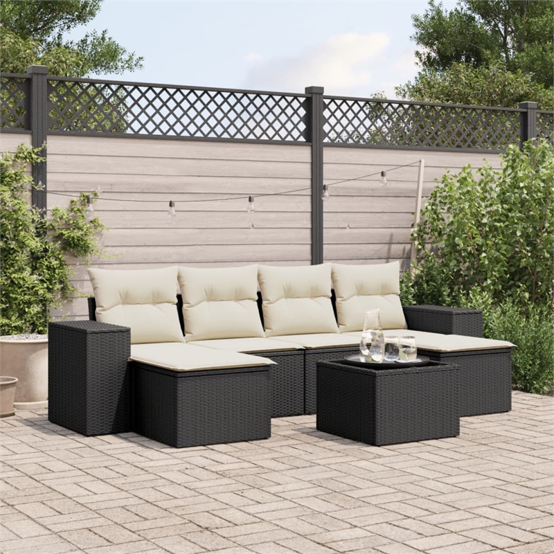 Afuera Living Contemporary 7 Piece Poly Rattan Sofa Set in Black