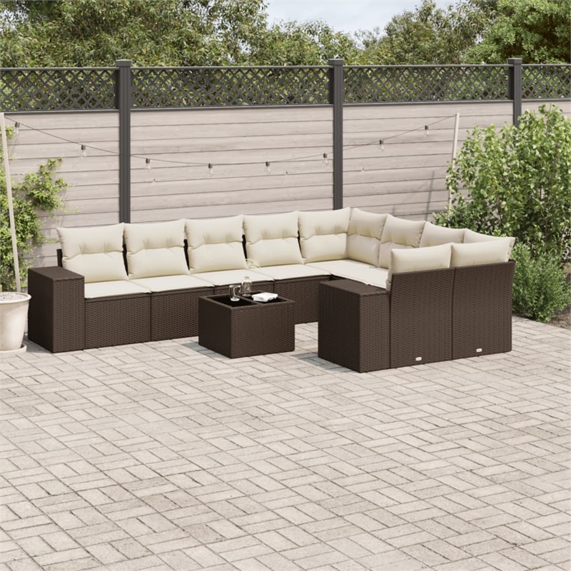 Afuera Living Contemporary 10 Piece Poly Rattan Sofa Set in Brown/Cream