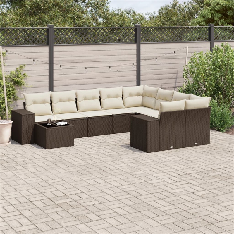 Afuera Living Contemporary 10 Piece Poly Rattan Large Sofa Set in Brown