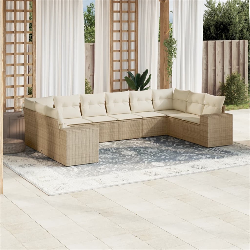 Afuera Living Contemporary 10 Piece Poly Rattan Large Sofa Set in Beige