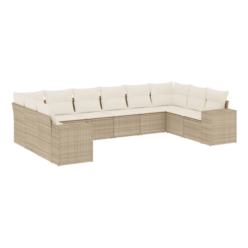 Afuera Living Contemporary 10 Piece Poly Rattan Large Sofa Set in Beige