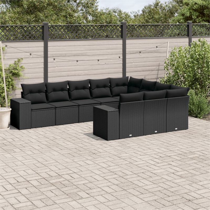 Afuera Living Contemporary 10 Piece Poly Rattan Sofa Set in Black