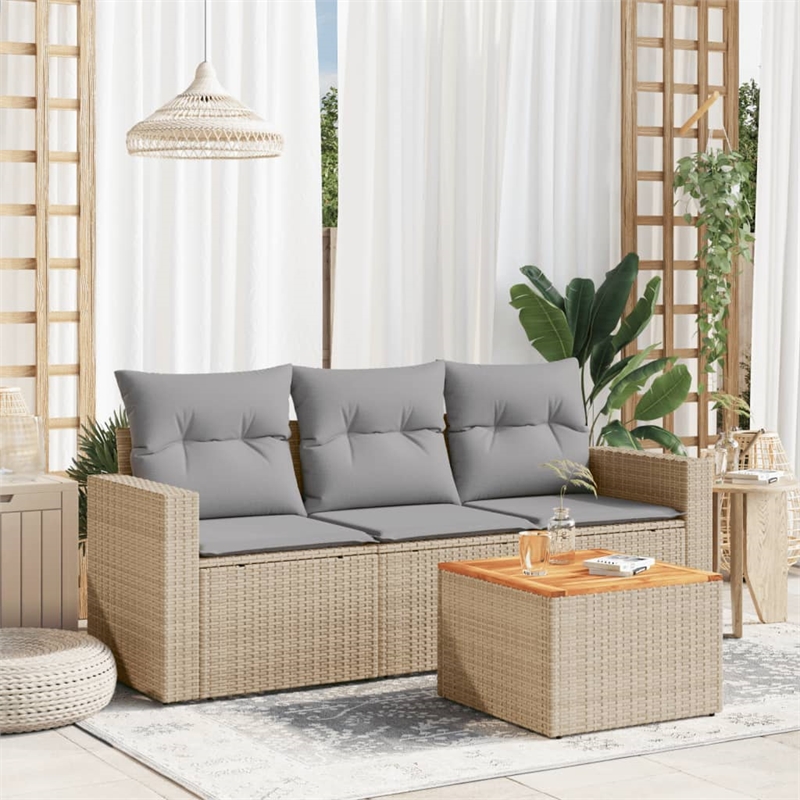 Afuera Living Contemporary Poly Rattan Sofa Set in Gray/Brown/Beige