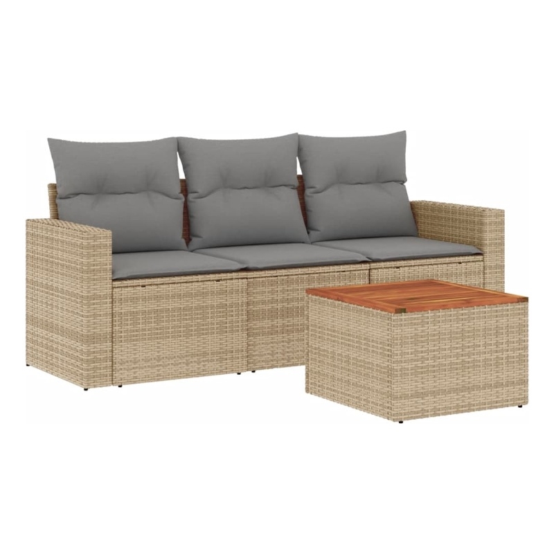 Afuera Living Contemporary Poly Rattan Sofa Set in Gray/Brown/Beige
