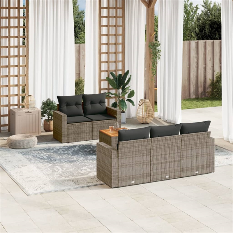 Afuera Living Contemporary 6 Piece Poly Rattan Sofa Set in Gray