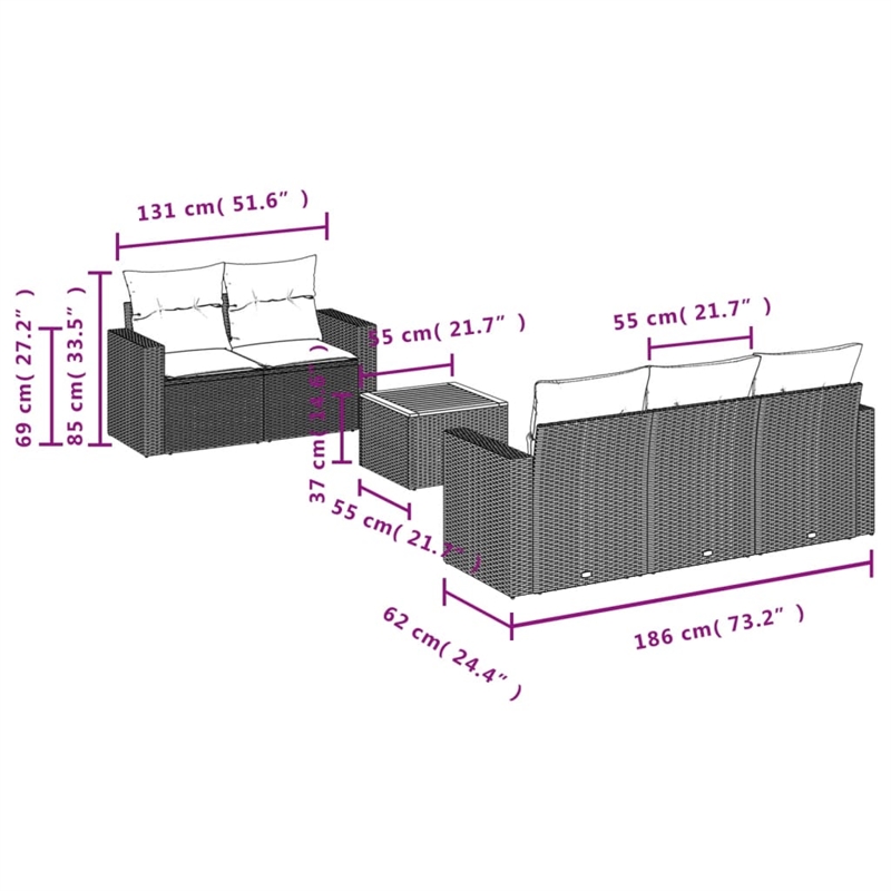 Afuera Living Contemporary 6 Piece Poly Rattan Sofa Set in Gray
