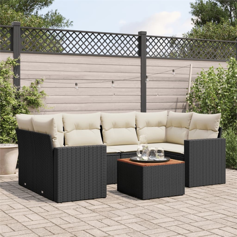 Afuera Living Contemporary 7 Piece Poly Rattan Sofa Set in Black/Cream