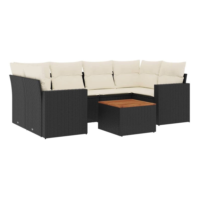 Afuera Living Contemporary 7 Piece Poly Rattan Sofa Set in Black/Cream