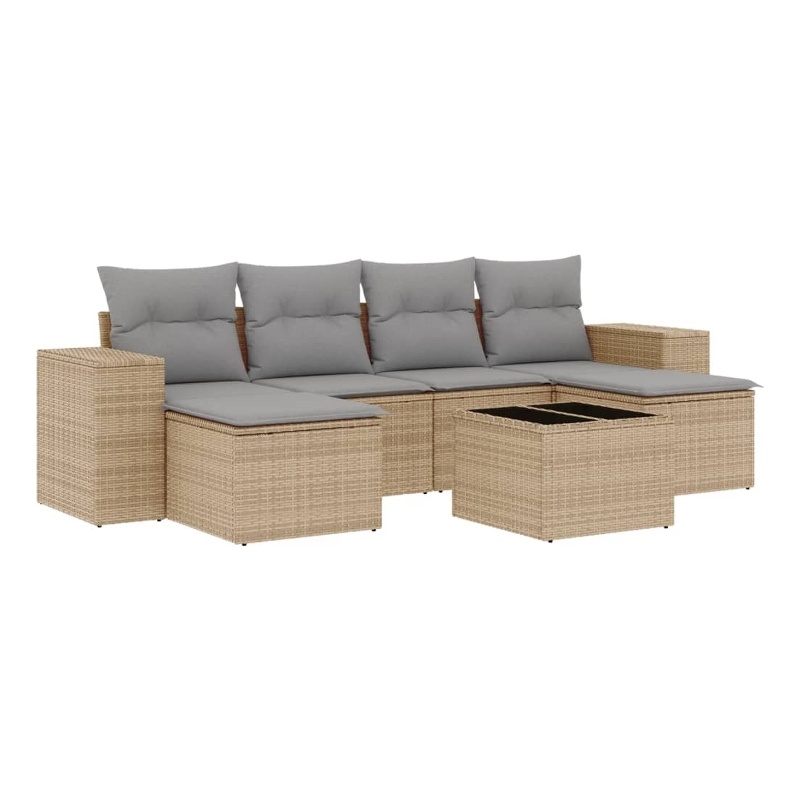 Afuera Living Contemporary 7 Piece Poly Rattan Sofa Set in Gray/Beige