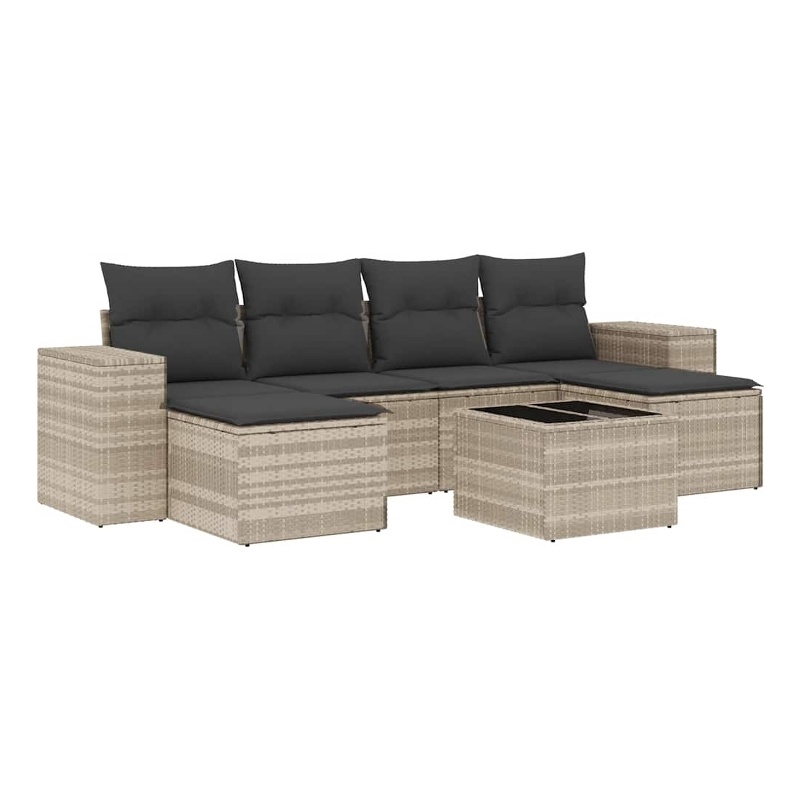 Afuera Living Contemporary 7 Piece Poly Rattan Sofa Set in Gray