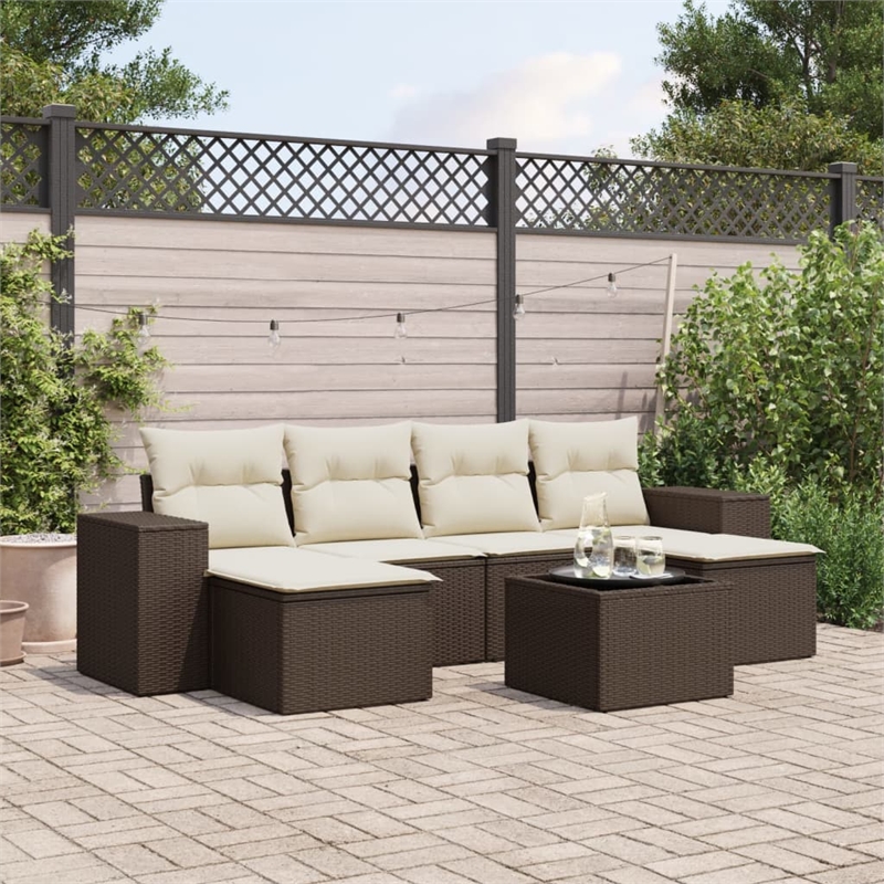 Afuera Living Contemporary 7 Piece Poly Rattan Sofa Set in Brown/Cream