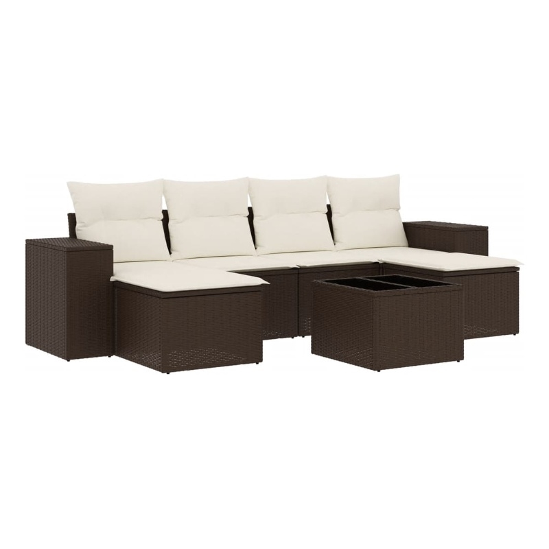 Afuera Living Contemporary 7 Piece Poly Rattan Sofa Set in Brown/Cream