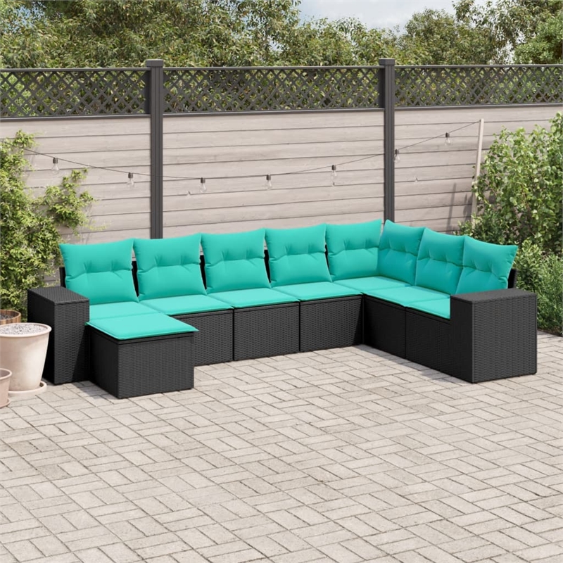 Afuera Living 8 Piece Poly Rattan Patio Sofa Set in Black/Blue