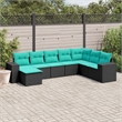 Afuera Living 8 Piece Poly Rattan Patio Sofa Set in Black/Blue