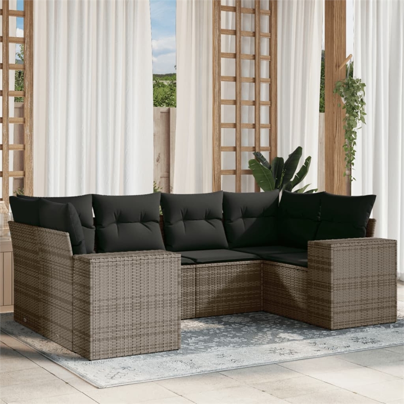 Afuera Living Contemporary 6 Piece Poly Rattan Sofa Set in Gray