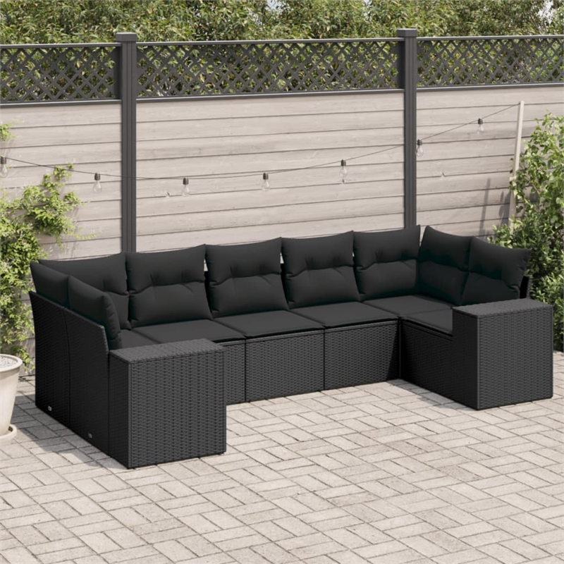 Afuera Living Contemporary 7 Piece Poly Rattan Sofa Set in Black