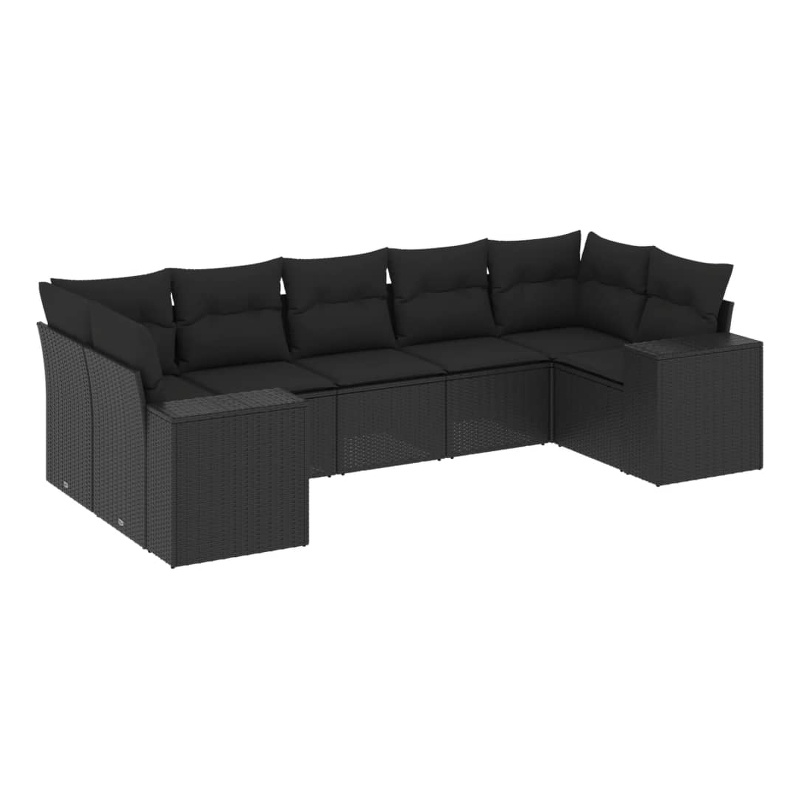Afuera Living Contemporary 7 Piece Poly Rattan Sofa Set in Black