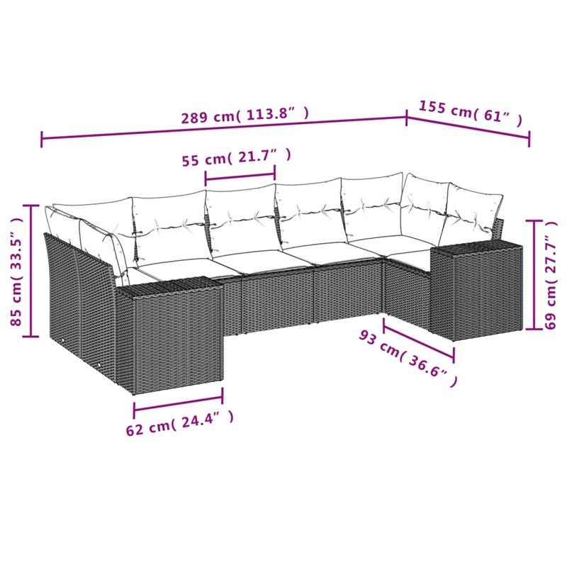 Afuera Living Contemporary 7 Piece Poly Rattan Sofa Set in Black/Cream
