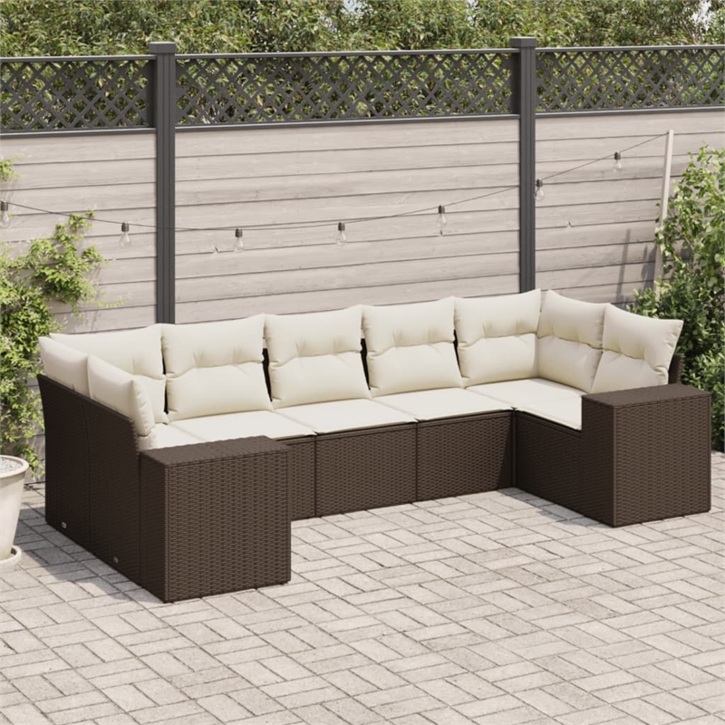 Afuera Living Contemporary 7 Piece Poly Rattan Sofa Set in Brown/Cream