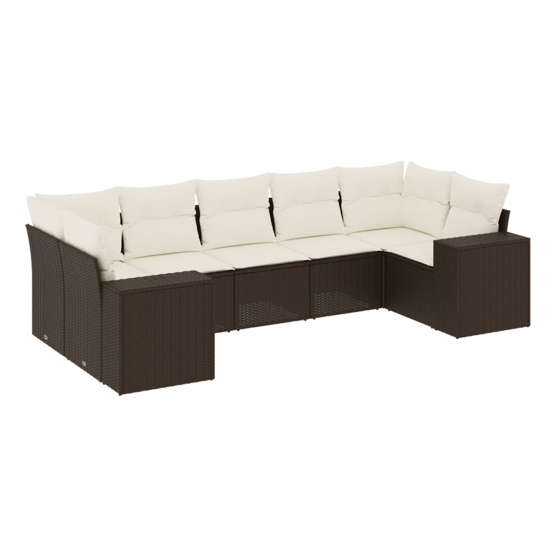 Afuera Living Contemporary 7 Piece Poly Rattan Sofa Set in Brown/Cream