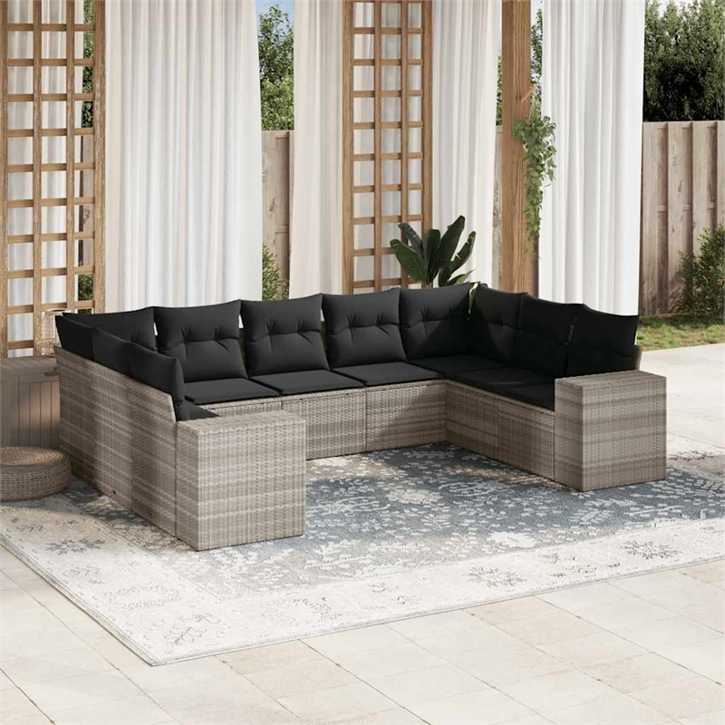 Afuera Living Contemporary 9 Piece Poly Rattan Large Sofa Set in Gray