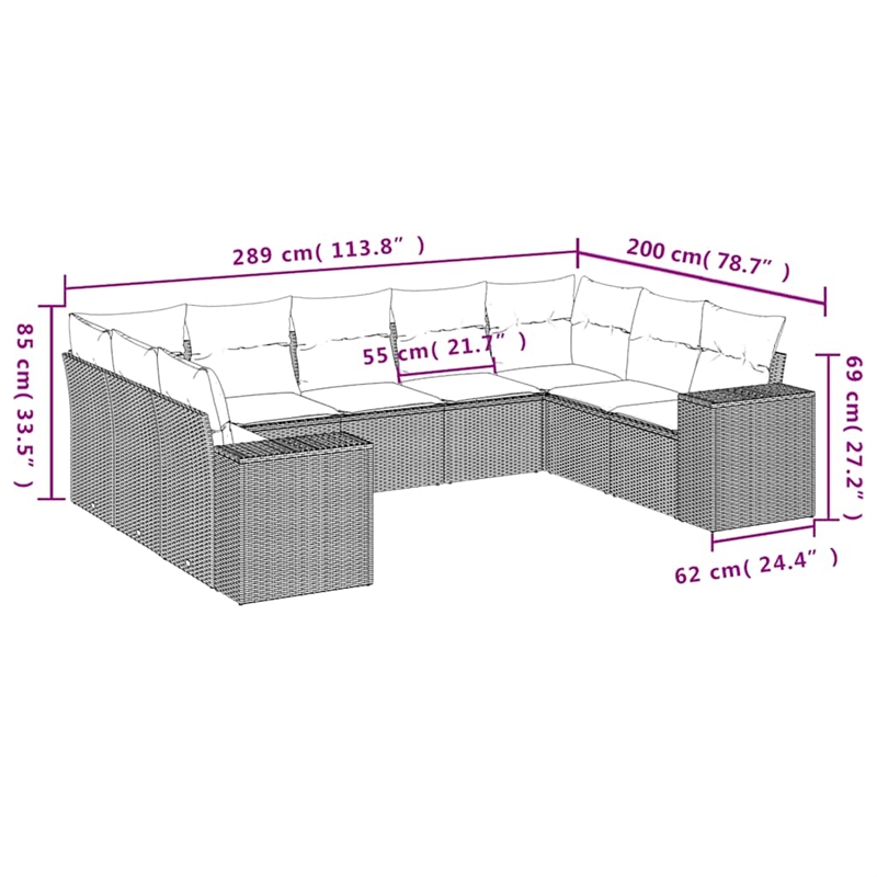 Afuera Living Contemporary 9 Piece Poly Rattan Large Sofa Set in Gray