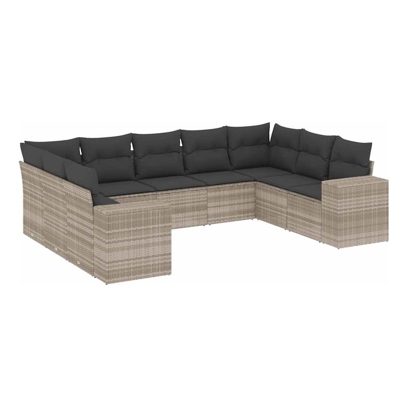 Afuera Living Contemporary 9 Piece Poly Rattan Large Sofa Set in Gray