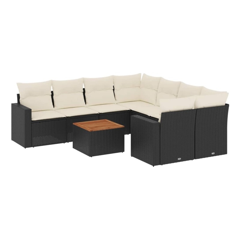 Afuera Living Contemporary 9 Piece Poly Rattan Sofa Set in Black/Cream