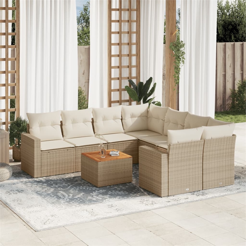 Afuera Living Contemporary 9 Piece Poly Rattan Sofa Set in Beige