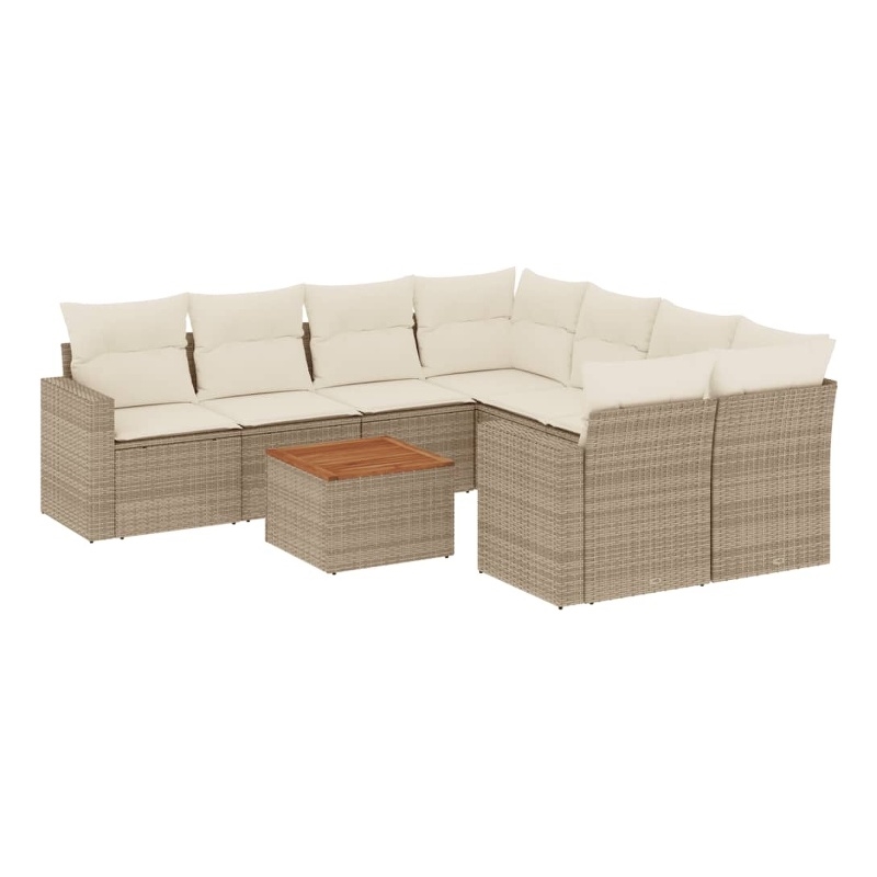 Afuera Living Contemporary 9 Piece Poly Rattan Sofa Set in Beige