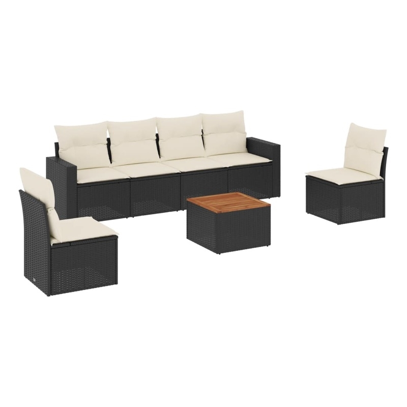 Afuera Living Contemporary 7 Piece Poly Rattan Sofa Set in Black