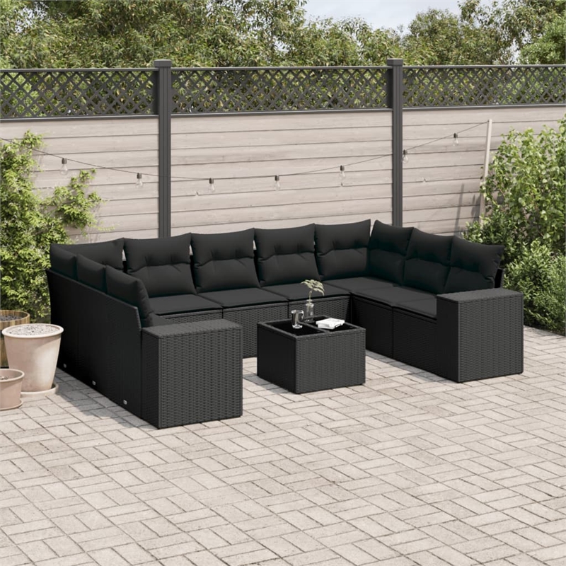 Afuera Living Contemporary 10 Piece Poly Rattan Small Sofa Set in Black