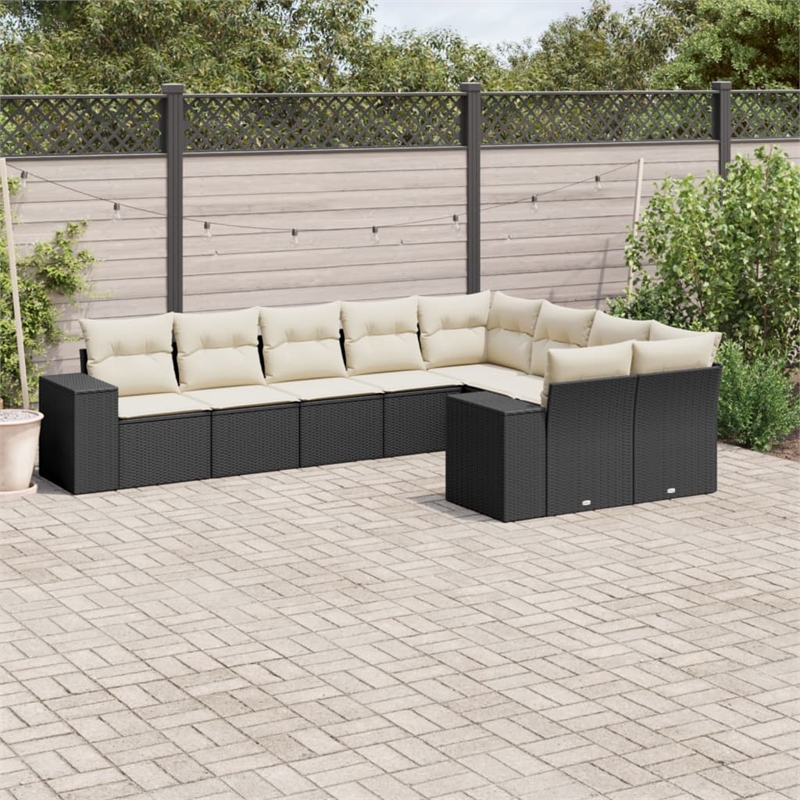 Afuera Living Contemporary Poly Rattan Sofa Set in Black/Cream