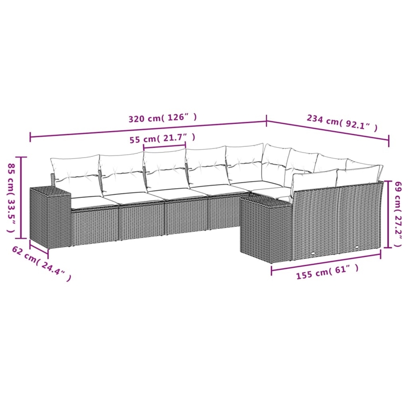 Afuera Living Contemporary Poly Rattan Sofa Set in Black/Cream