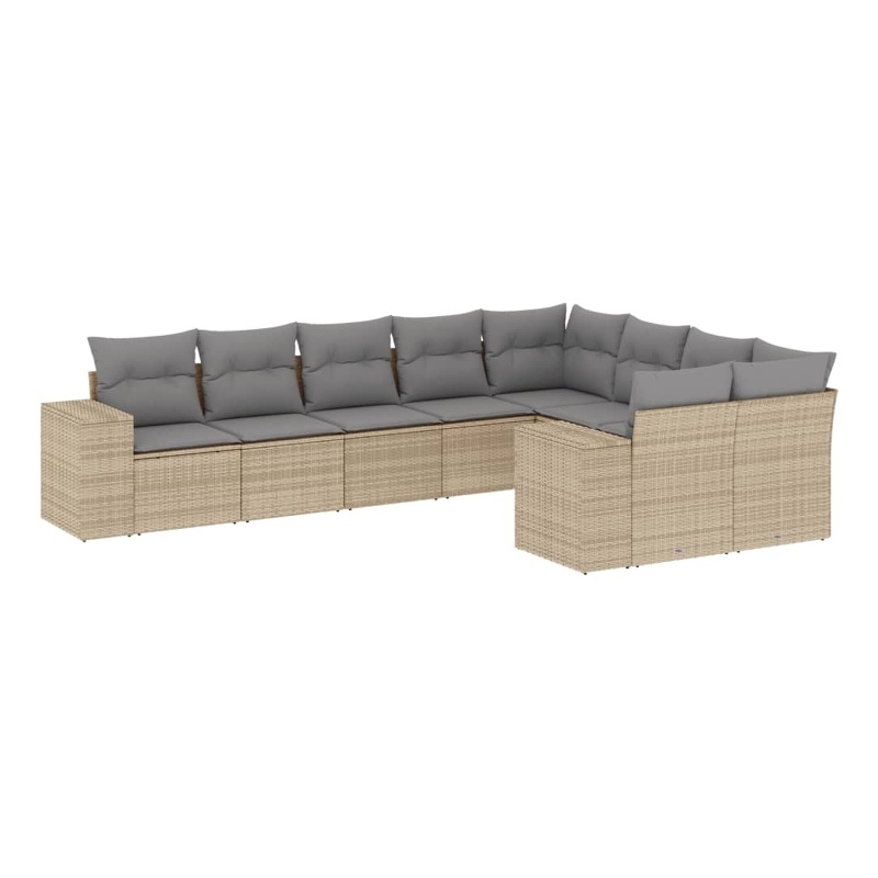 Afuera Living Contemporary Synthetic Poly Rattan 9 Piece Sofa Set in Beige