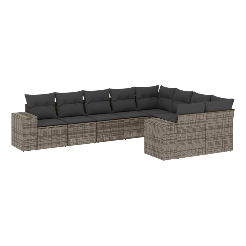 Afuera Living Contemporary 9 Piece Poly Rattan Sofa Set in Gray