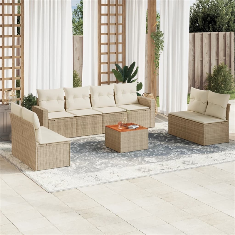 Afuera Living Contemporary Synthetic Poly Rattan 9 Piece Sofa Set in Cream/Beige