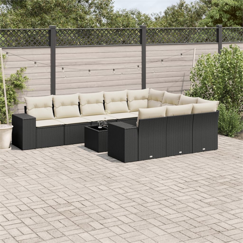 Afuera Living Contemporary 11 Piece Poly Rattan Sofa Set in Black