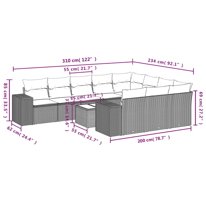 Afuera Living Contemporary 11 Piece Poly Rattan Sofa Set in Black